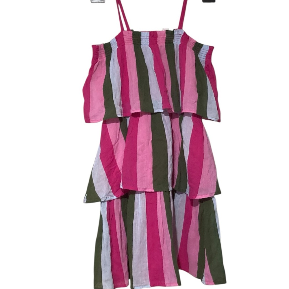 Janie and Jack Girls Raspberry Rose Striped Tiered Ruffled Gauze Sundress